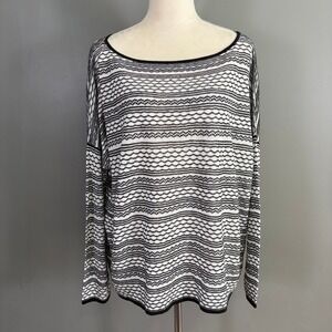 NWT Garnet Hill Organic Linen Striped Sweater Top L Boxy Oversized Resort Casual